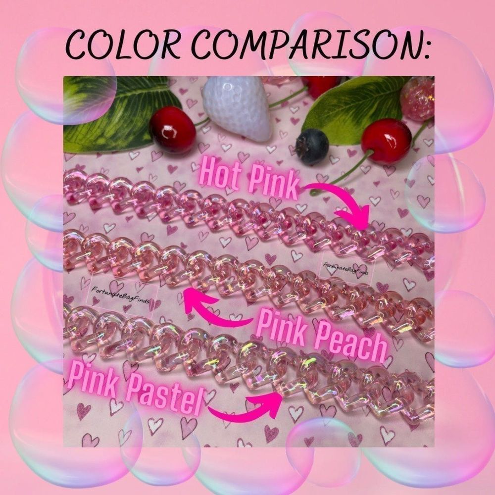 Hot Pink TRIPLE HEARTS Novelty Resin Bag Strap Purse Chain Girly Cute Kawaii Y2K - Picture 10 of 11